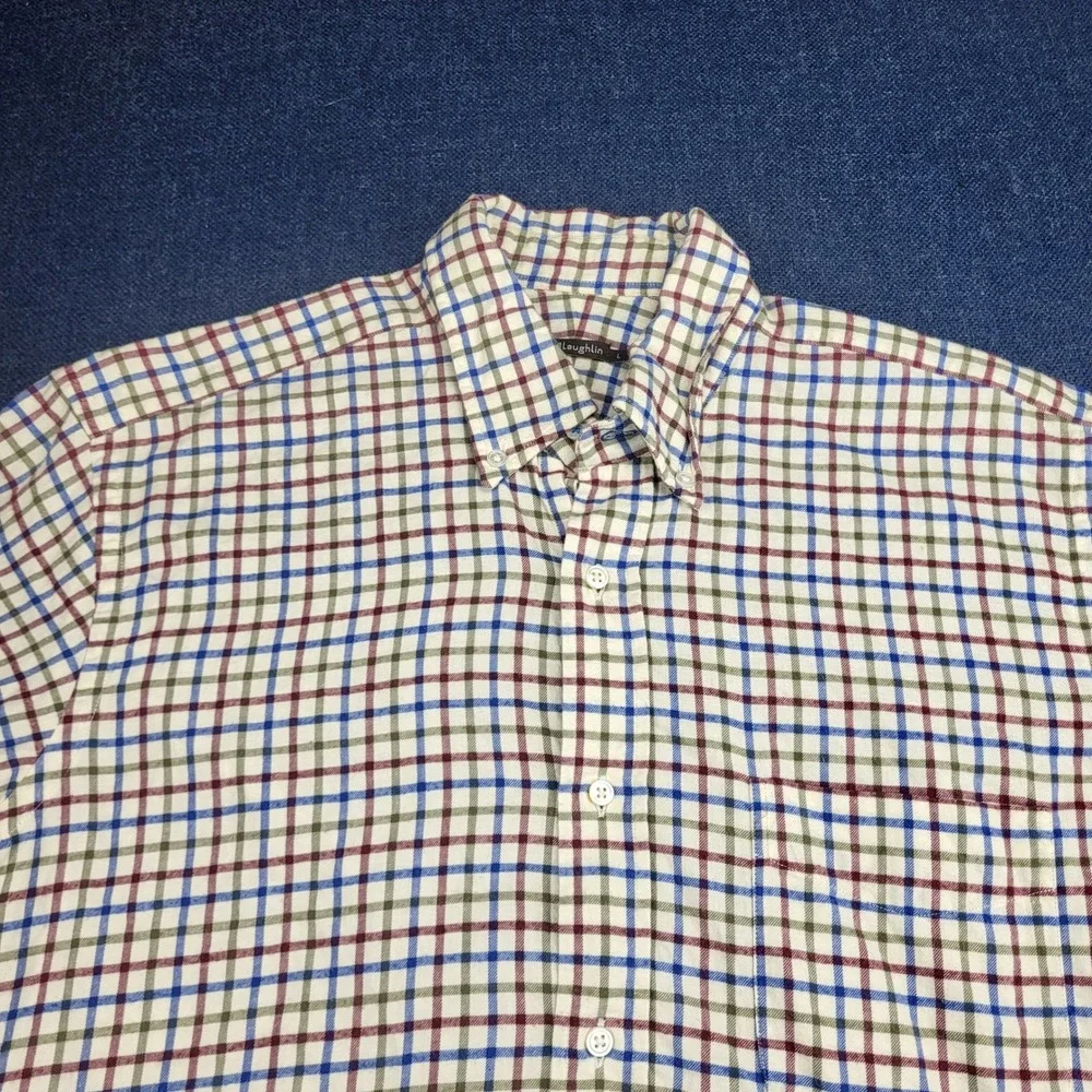 J.McLaughlin Mens Large Tattersall Check Button Down Shirt Blue Green Burgundy L - Picture 6 of 9